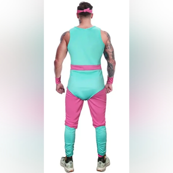 80s Exercise Fitness Costume Mens Gym Instructor Jumpsuit In Stock Takerlama SzM - Picture 6 of 10